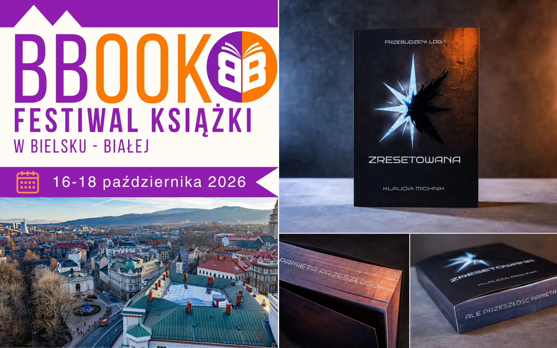 Stoisko z książką ZRESETOWANA na BBook Festiwalu Książki w Bielsku-Białej